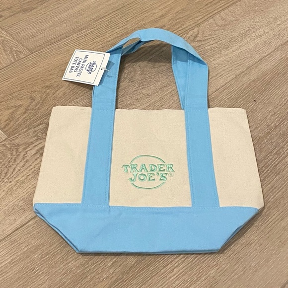 Trader Joe’s Viral Mini Pastel Blue Canvas Tote New With Tag - Picture 1 of 4